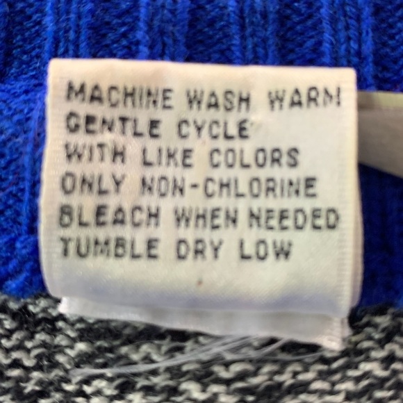 Vintage 80s Mock Turtleneck Faux Layered Deep V-Neck Cobalt Salt Pepper … - Picture 5 of 14